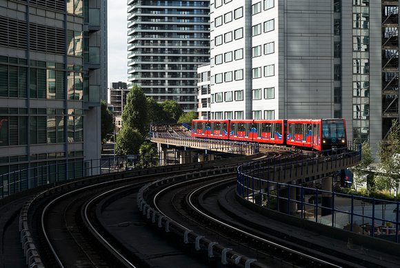 Approaching South Quay Station, Docklands Light Railway.